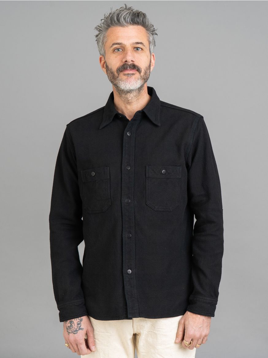 Samurai Overdyed Sashiko Flannel Work Shirt - Black