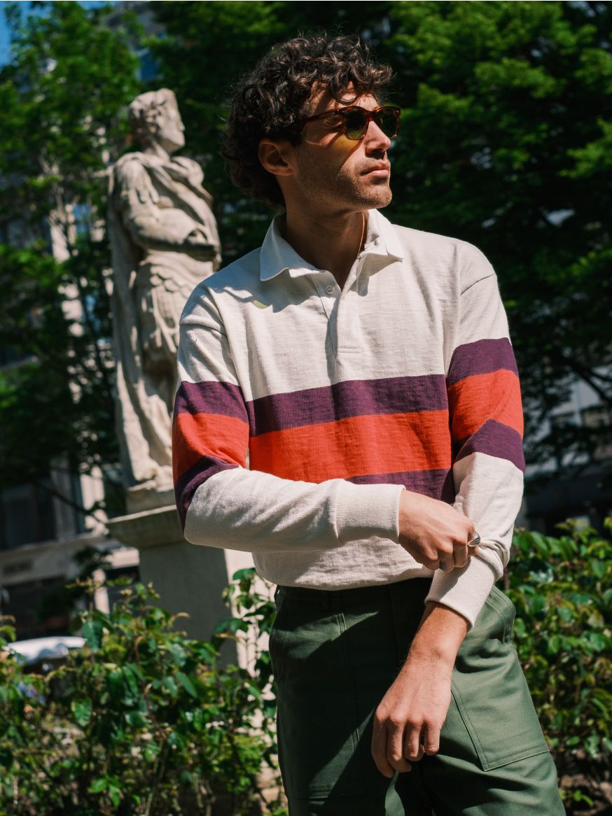 The Real McCoy’s Climber’s Striped Rugby Shirt - Ecru & Purple 
