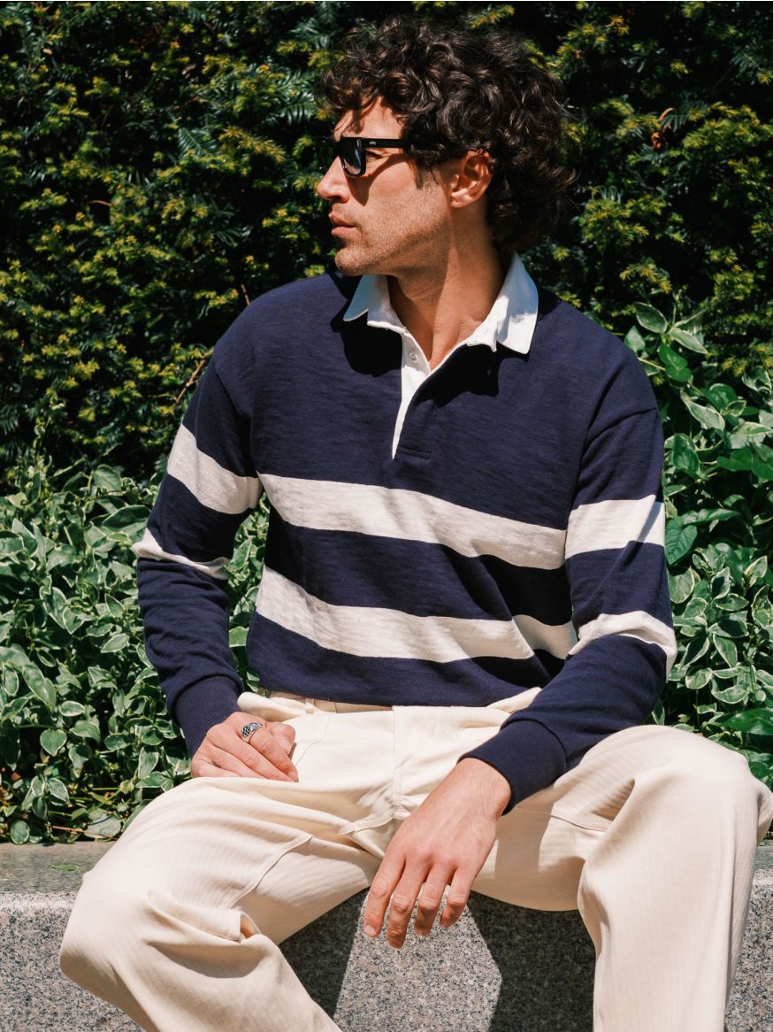 The Real McCoy’s Climber’s Striped Rugby Shirt - Navy & Ecru