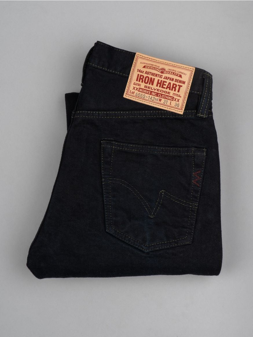 Iron Heart IH-666s-142OD 14oz Selvedge Denim Jeans - Indigo Overdyed Black - Slim Straight