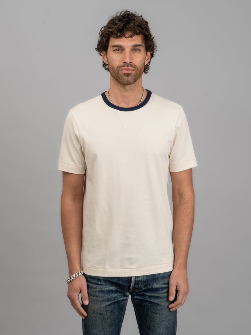 Merz b. Schwanen 2M15B Sturdy Jersey Contrast Collar T-Shirt - Nature/Ink