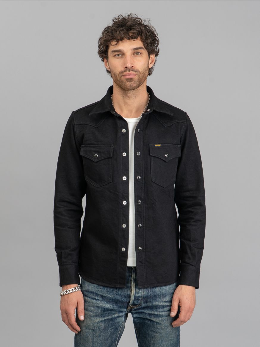 Iron Heart IHSH-295-BB 14oz Selvedge Denim Western Shirt - Black/Black