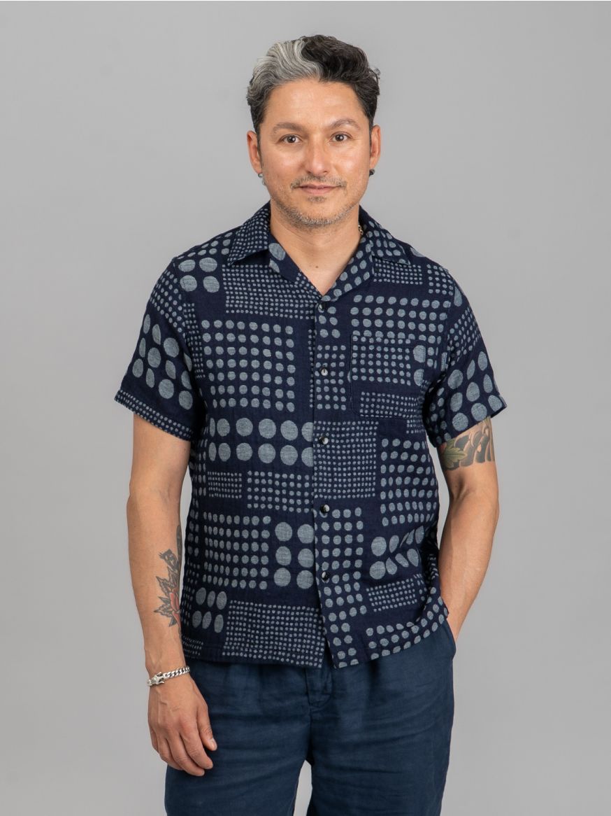 Pure Blue Japan Random Dots Jacquard Open Collar Shirt - Indigo 