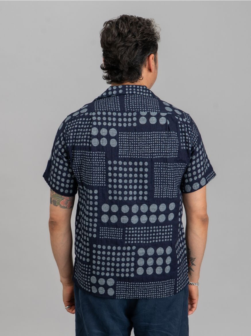 Pure Blue Japan Random Dots Jacquard Open Collar Shirt - Indigo 