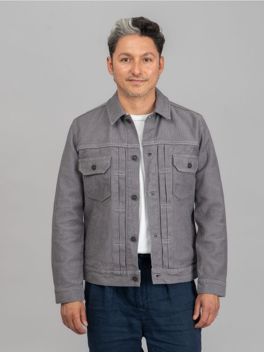 Pure Blue Japan Grey/Black Sashiko Jacket - Type II