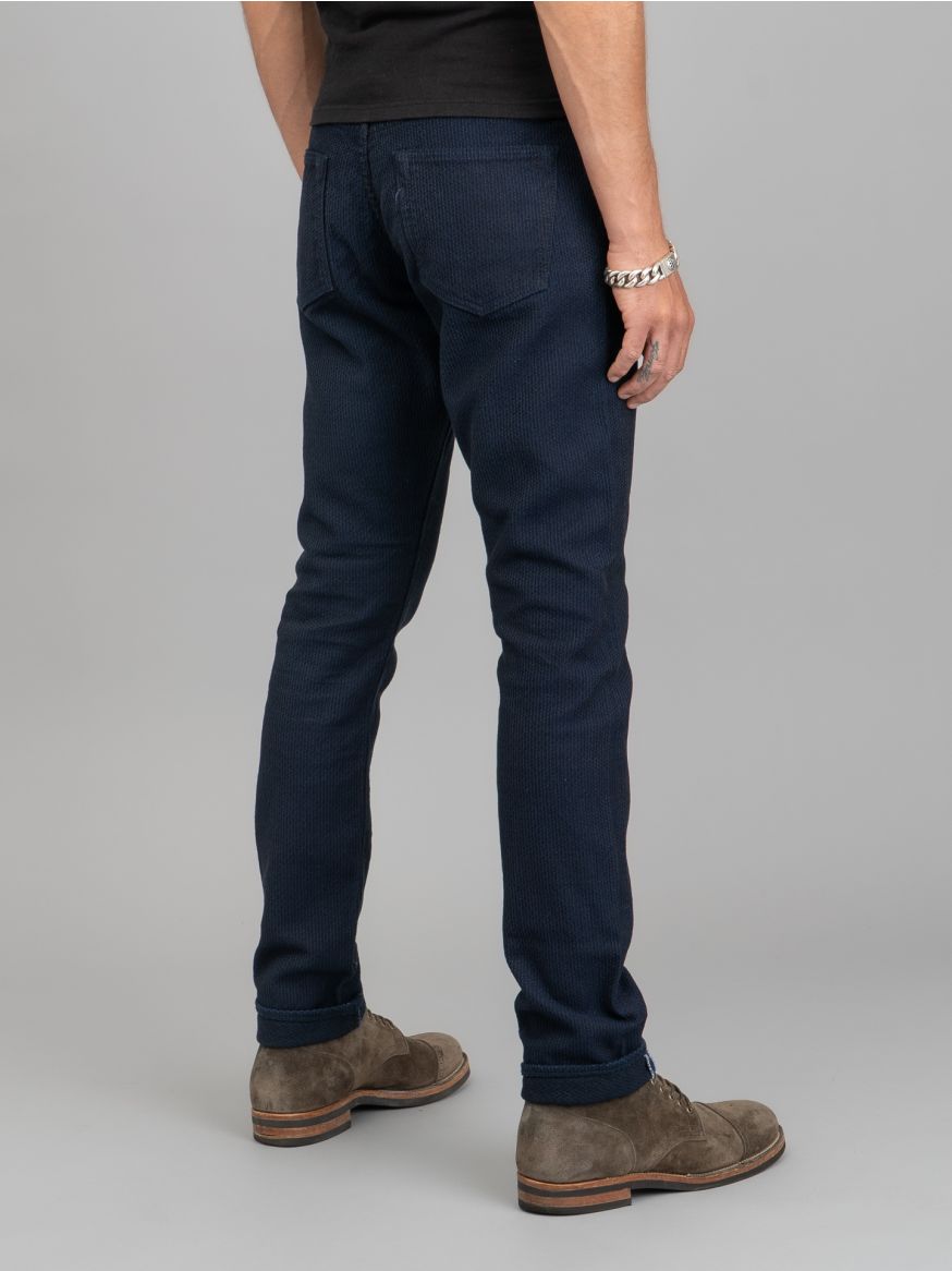 Pure Blue Japan Indigo/Black Sashiko Pants - Relaxed Tapered