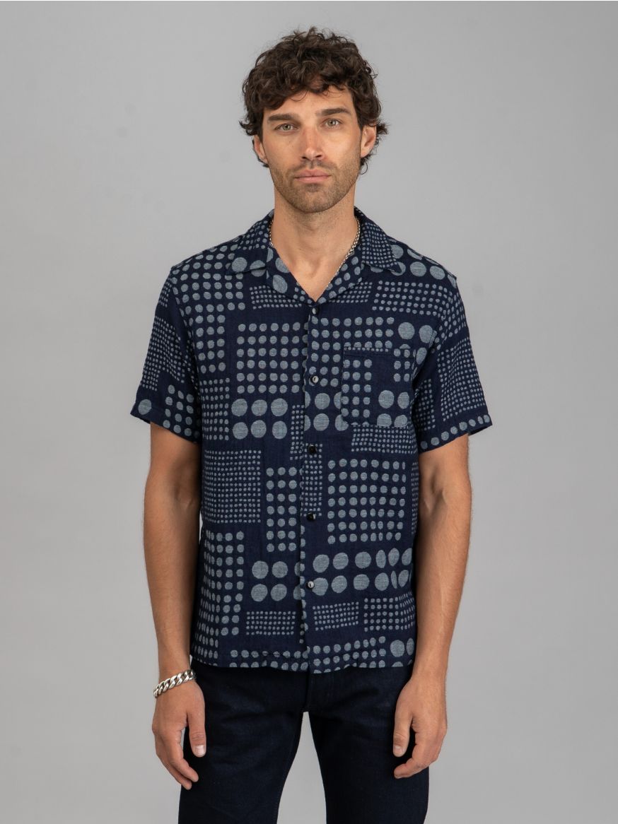 Pure Blue Japan Random Dots Jacquard Open Collar Shirt - Indigo 