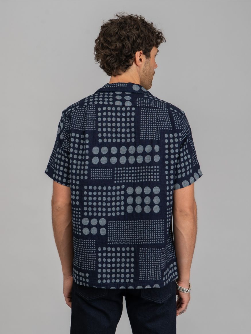 Pure Blue Japan Random Dots Jacquard Open Collar Shirt - Indigo 