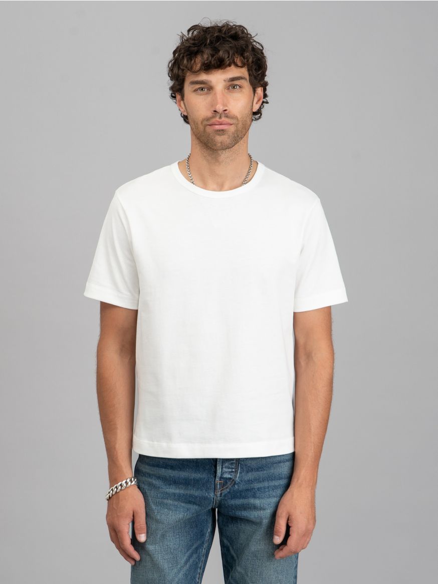 Merz b. Schwanen 2M15C Mid-Century Sturdy Jersey T-Shirt Cropped Classic Fit- White