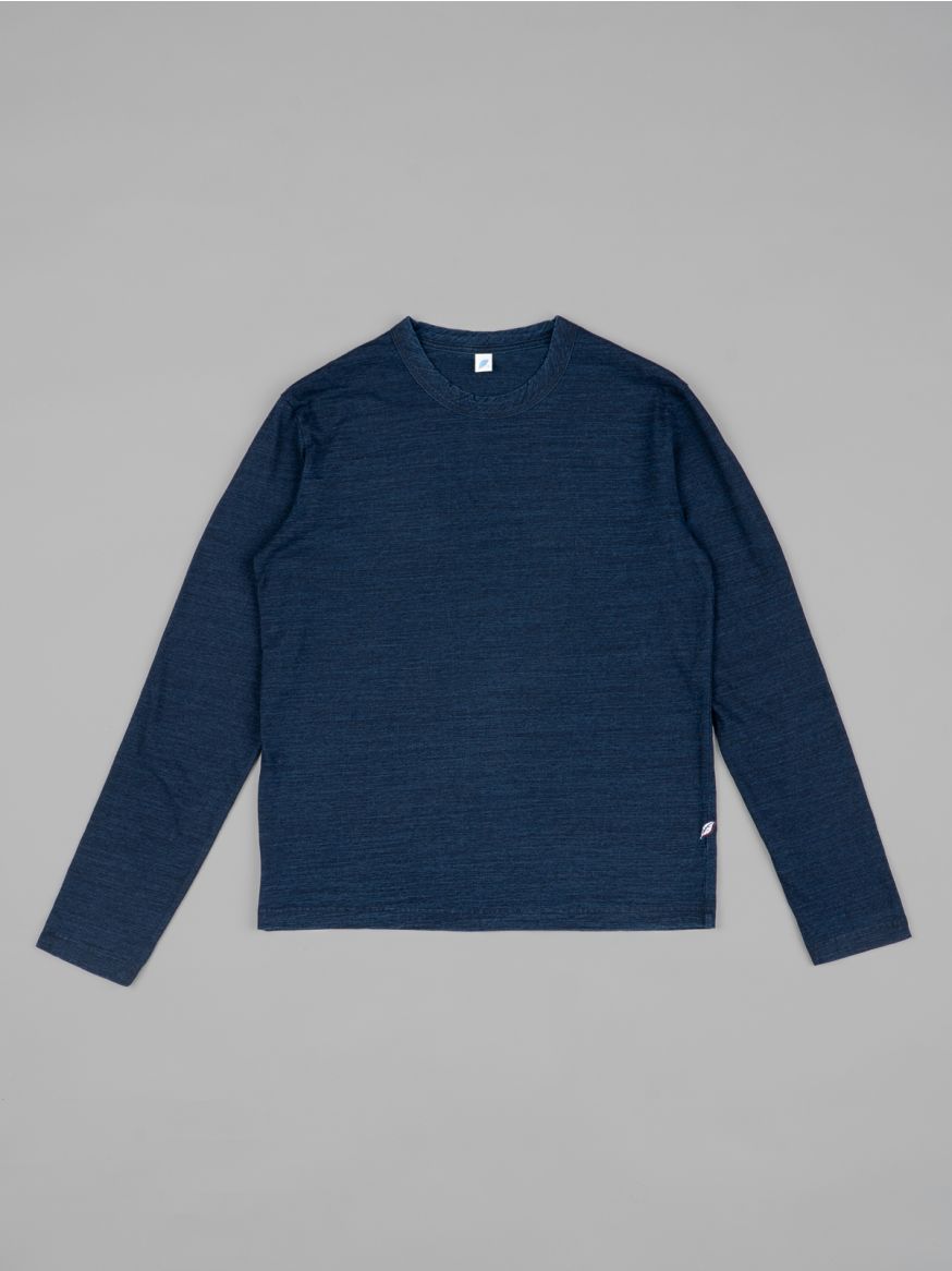 Pure Blue Japan Yarn Dyed Long Sleeve T Shirt - Dark Indigo