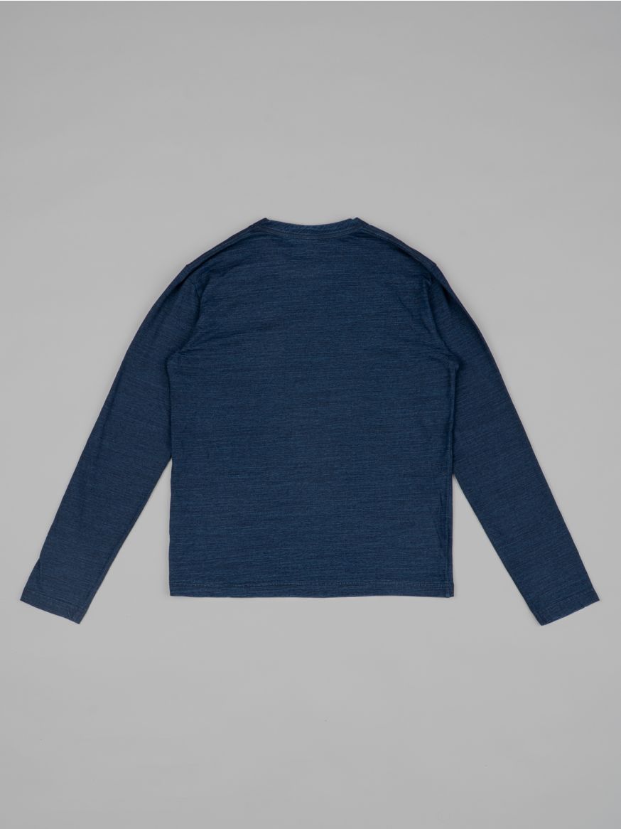 Pure Blue Japan Yarn Dyed Long Sleeve T Shirt - Dark Indigo