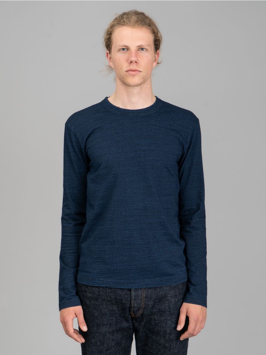 Pure Blue Japan Yarn Dyed Long Sleeve T Shirt - Dark Indigo