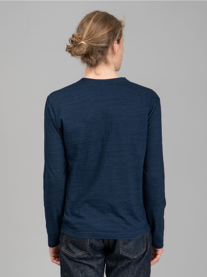 Pure Blue Japan Yarn Dyed Long Sleeve T Shirt - Dark Indigo
