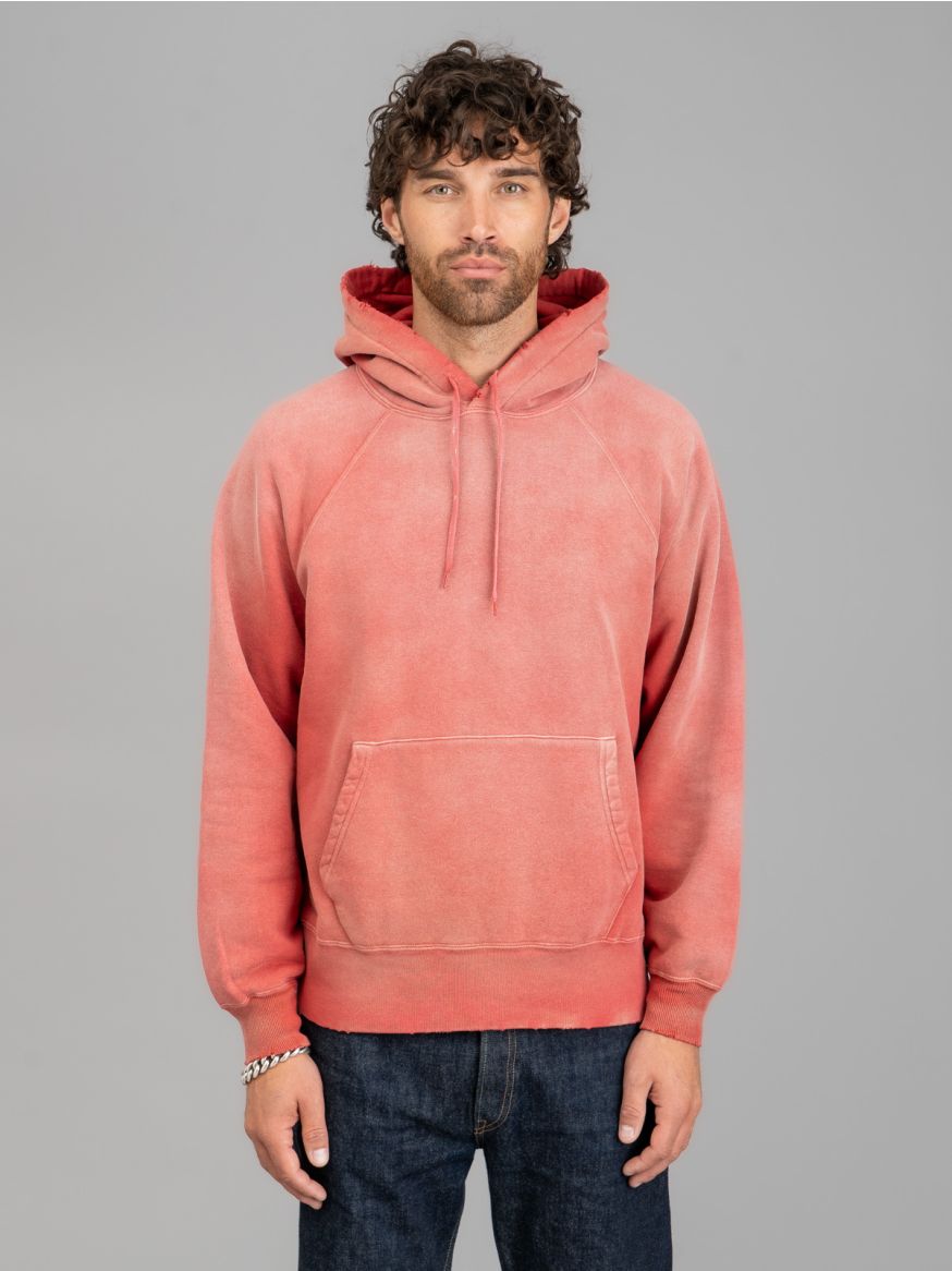 The Real McCoy’s 9oz Loopwheeled Raglan Hooded Sweatshirt - Faded Cherry