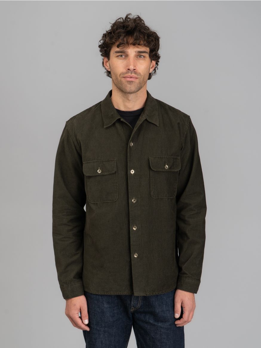 Indigofera Webster Square Corduroy Shirt - Dark Green