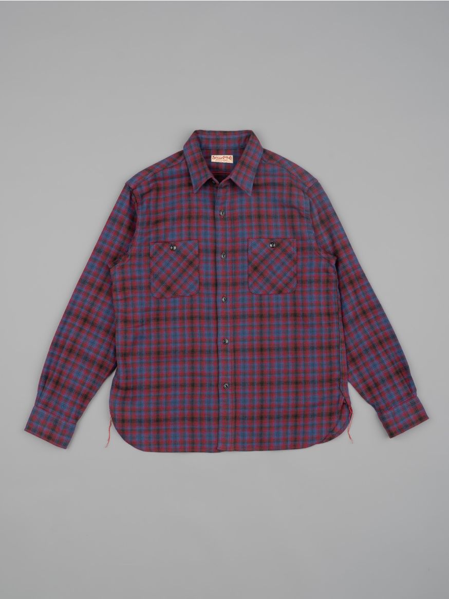 Sugar Cane Twill Check Work Shirt - Red Ombré 