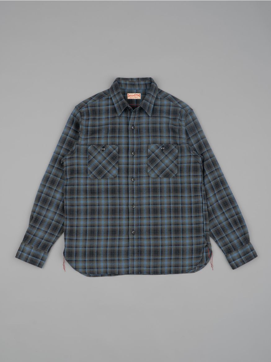 Sugar Cane Twill Check Work Shirt - Black Ombré 