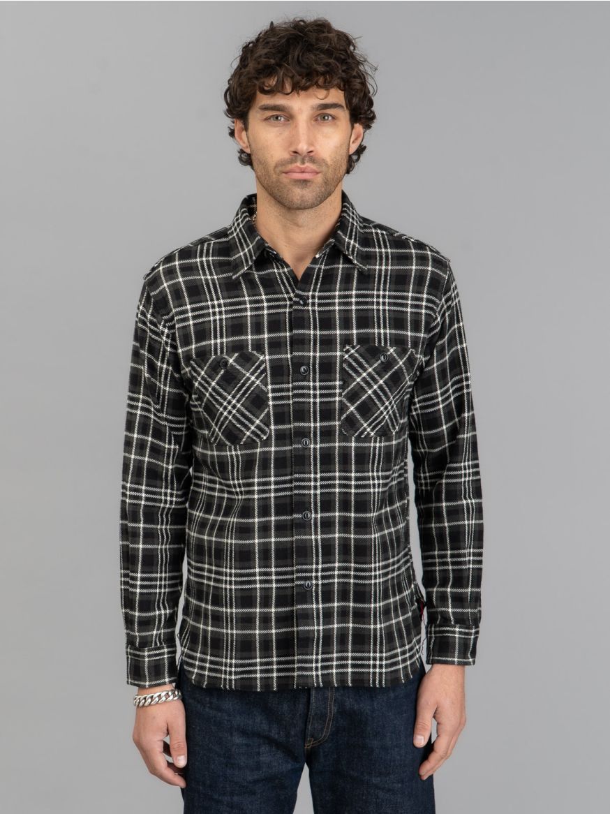 Sugar Cane Twill Check Work Shirt - Black