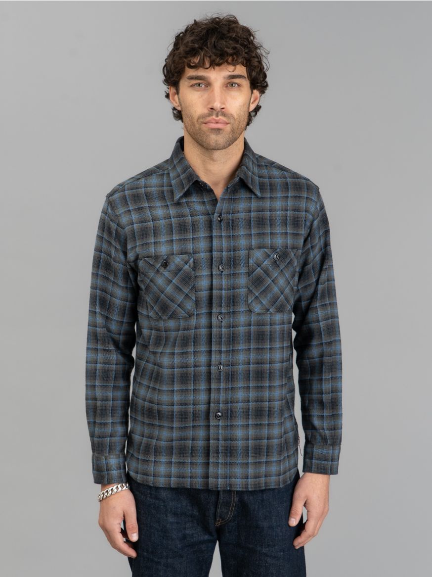 Sugar Cane Twill Check Work Shirt - Black Ombré 