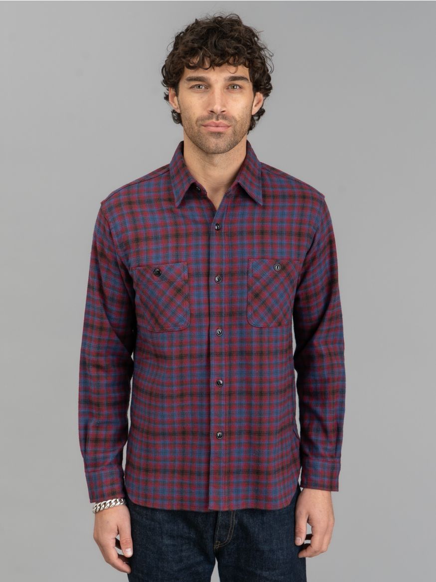Sugar Cane Twill Check Work Shirt - Red Ombré 