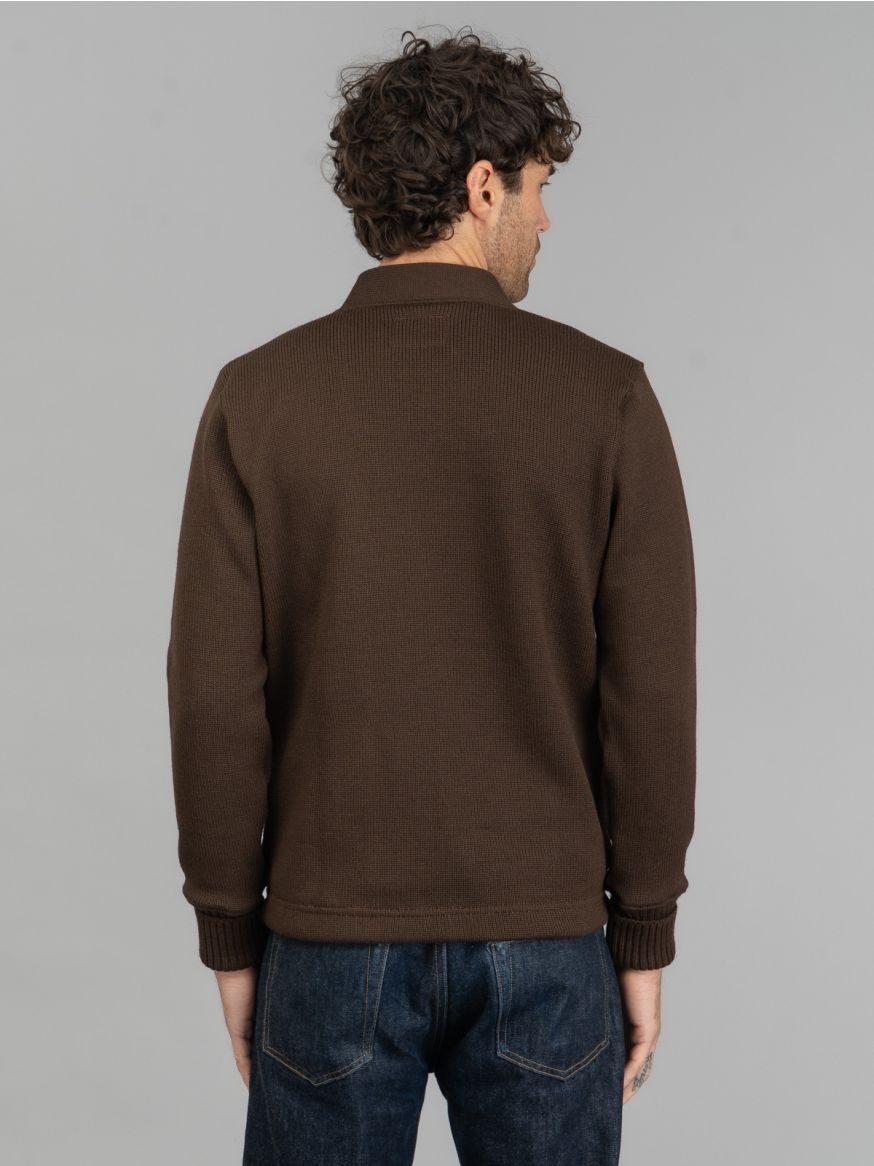 Dehen Extra Heavy Worsted Wool Classic Cardigan - Brown