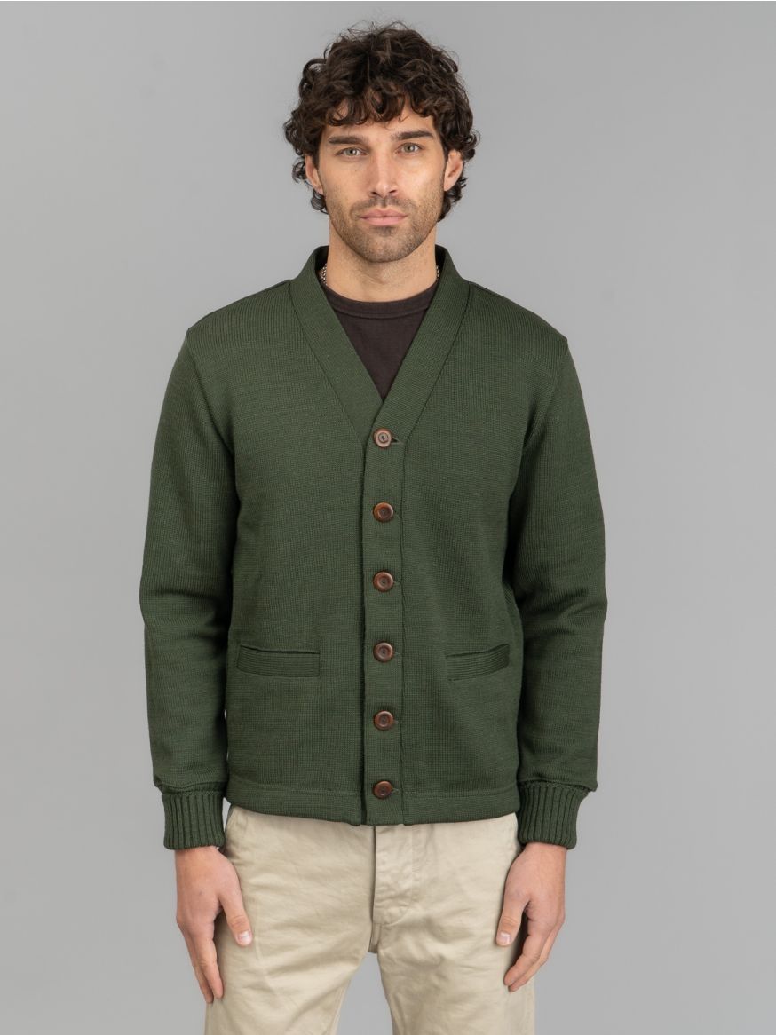 Dehen Extra Heavy Worsted Wool Classic Cardigan - Spruce
