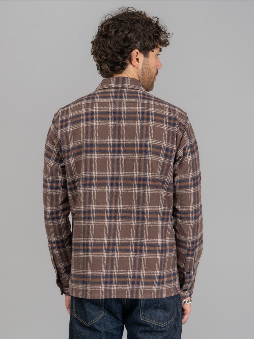 Iron Heart Slubby Heavy Flannel Check Work Overshirt - Brown