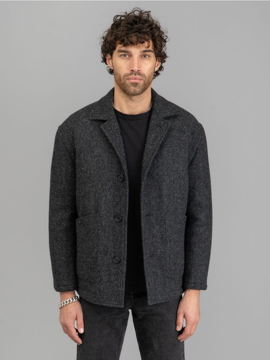 Comme des Garçons Homme Wool Tweed Herringbone Jacket - Dark Grey