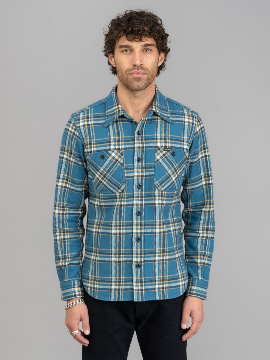 Iron Heart IHSH-435 Ultra Heavy Flannel American Check Work Shirt - Blue