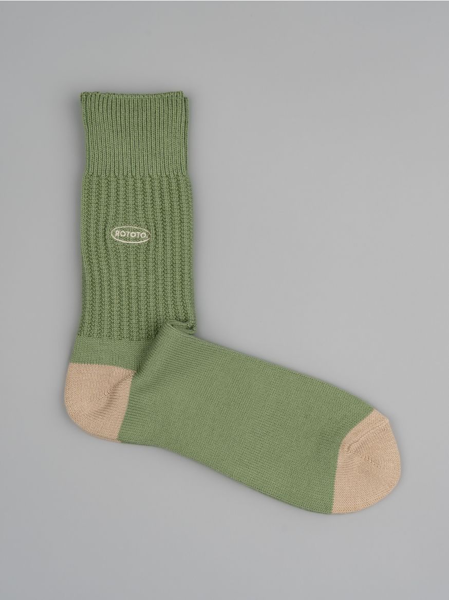 Rototo 90s Logo Crew Socks - Sage Green