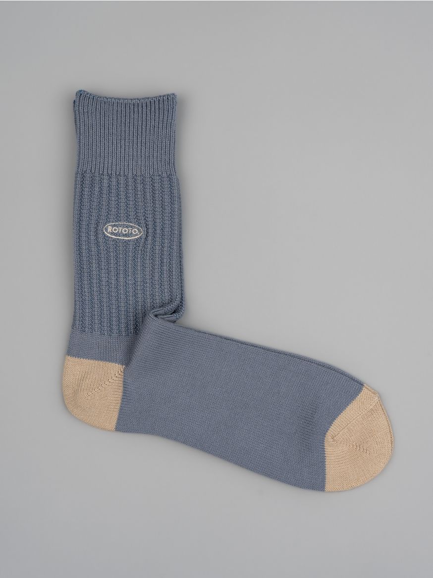 Rototo 90s Logo Crew Socks - Smoke Blue