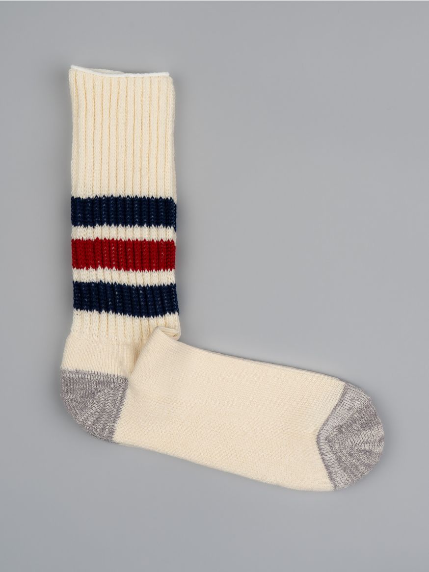 Rototo Coarse Ribbed Oldschool Socks - Navy & Dark Red