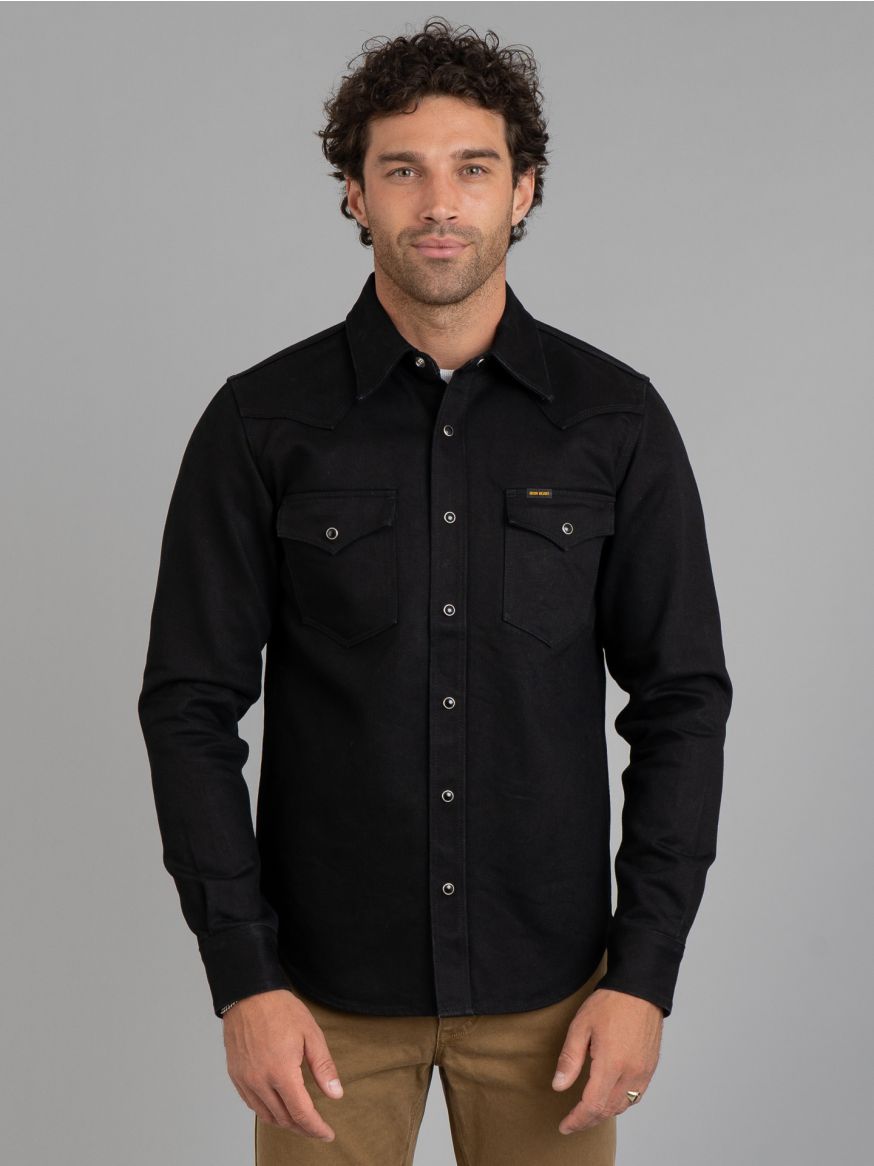 Iron Heart 16oz Non-Selvedge Denim Western Shirt - Superblack (Fades to Grey)