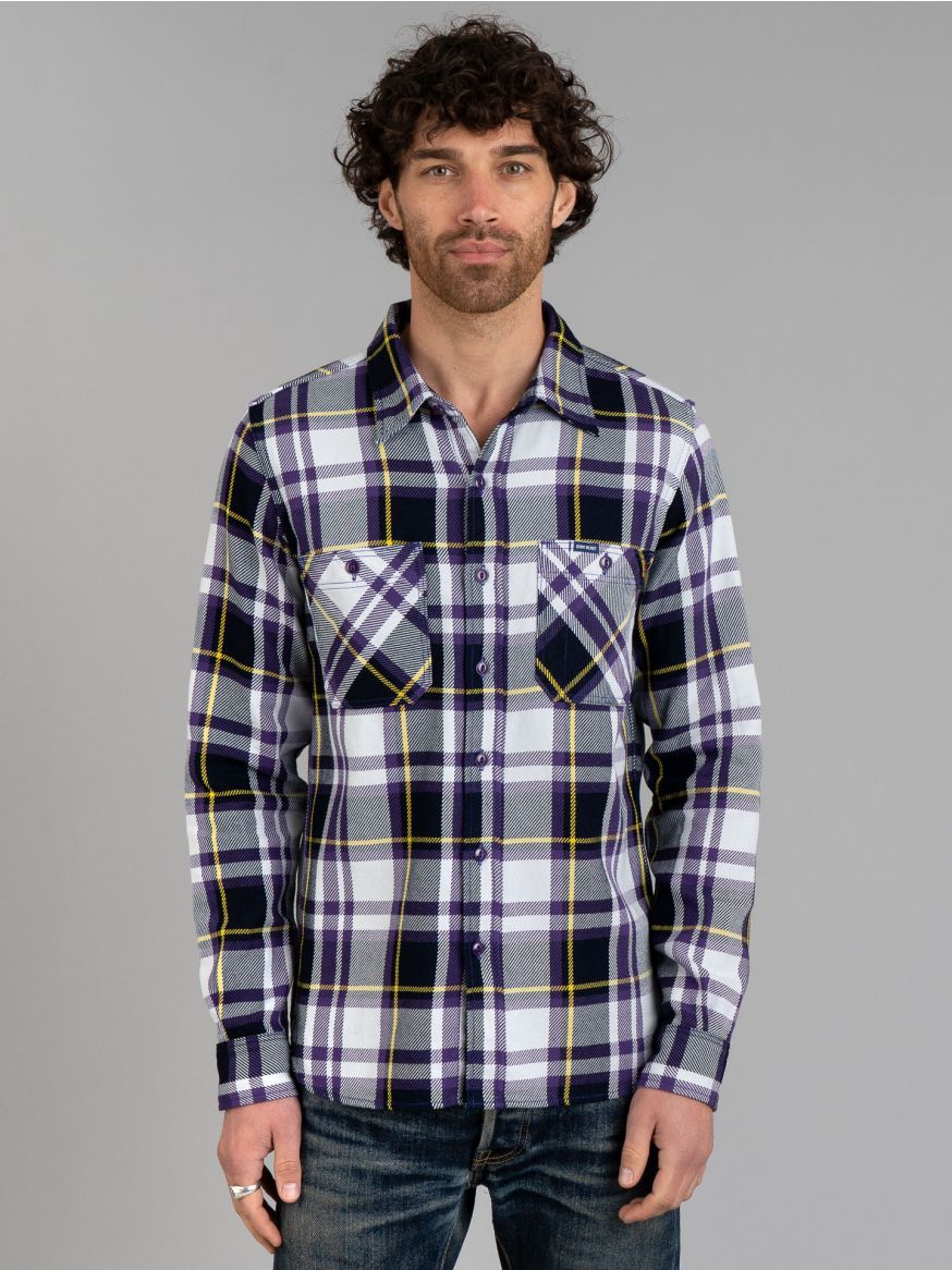 Iron Heart 9oz Selvedge American Check Work Shirt - Purple