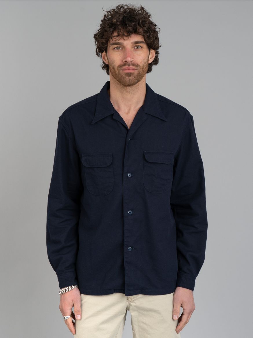 The Flat Head Silk Nep Shirt - Navy