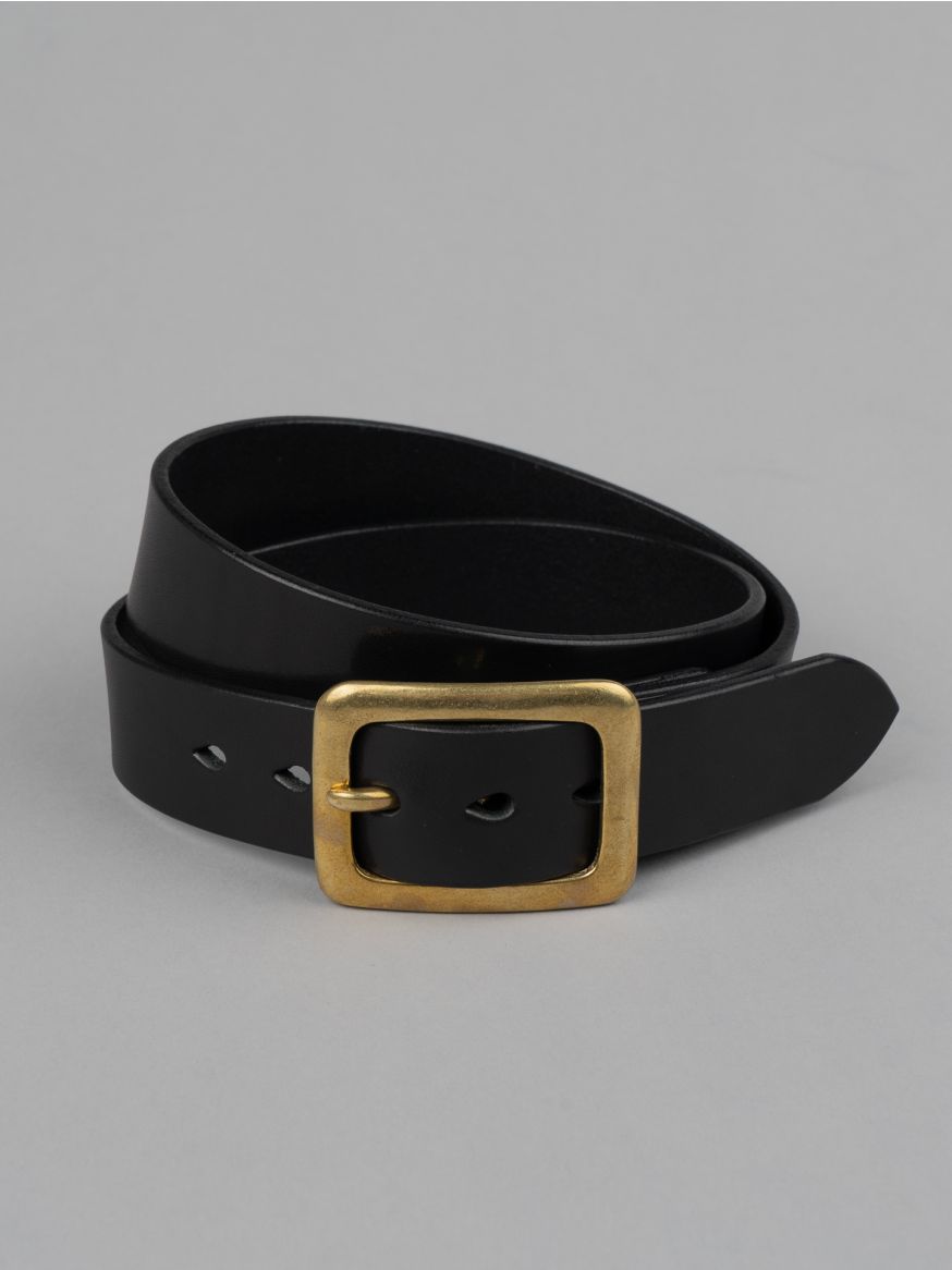 Iron Heart Heavy Duty "Tochigi" Leather Belt - Brass Garrison Buckle - Black