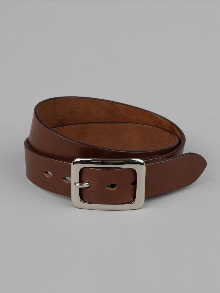 Iron Heart Heavy Duty "Tochigi" Leather Belt - Nickel Plated Garrison Buckle - Brown