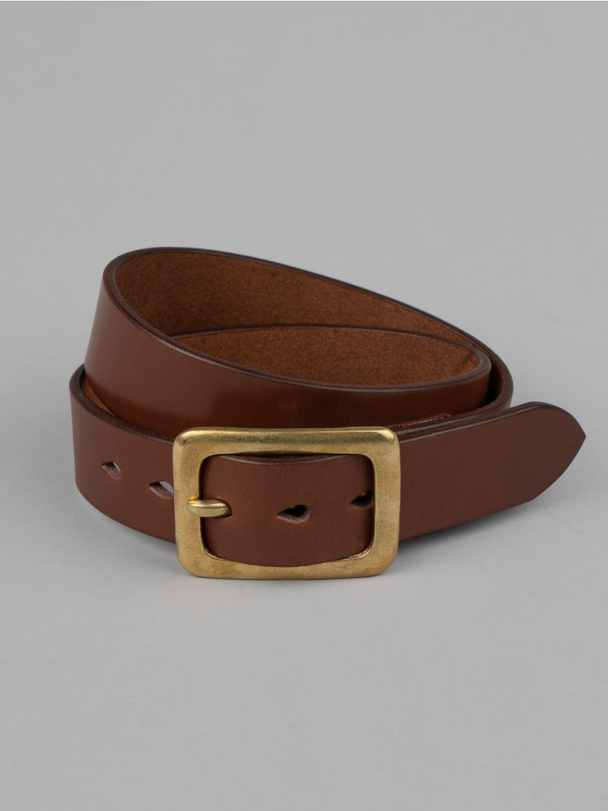 Iron Heart Heavy Duty "Tochigi" Leather Belt - Brass Garrison Buckle - Brown