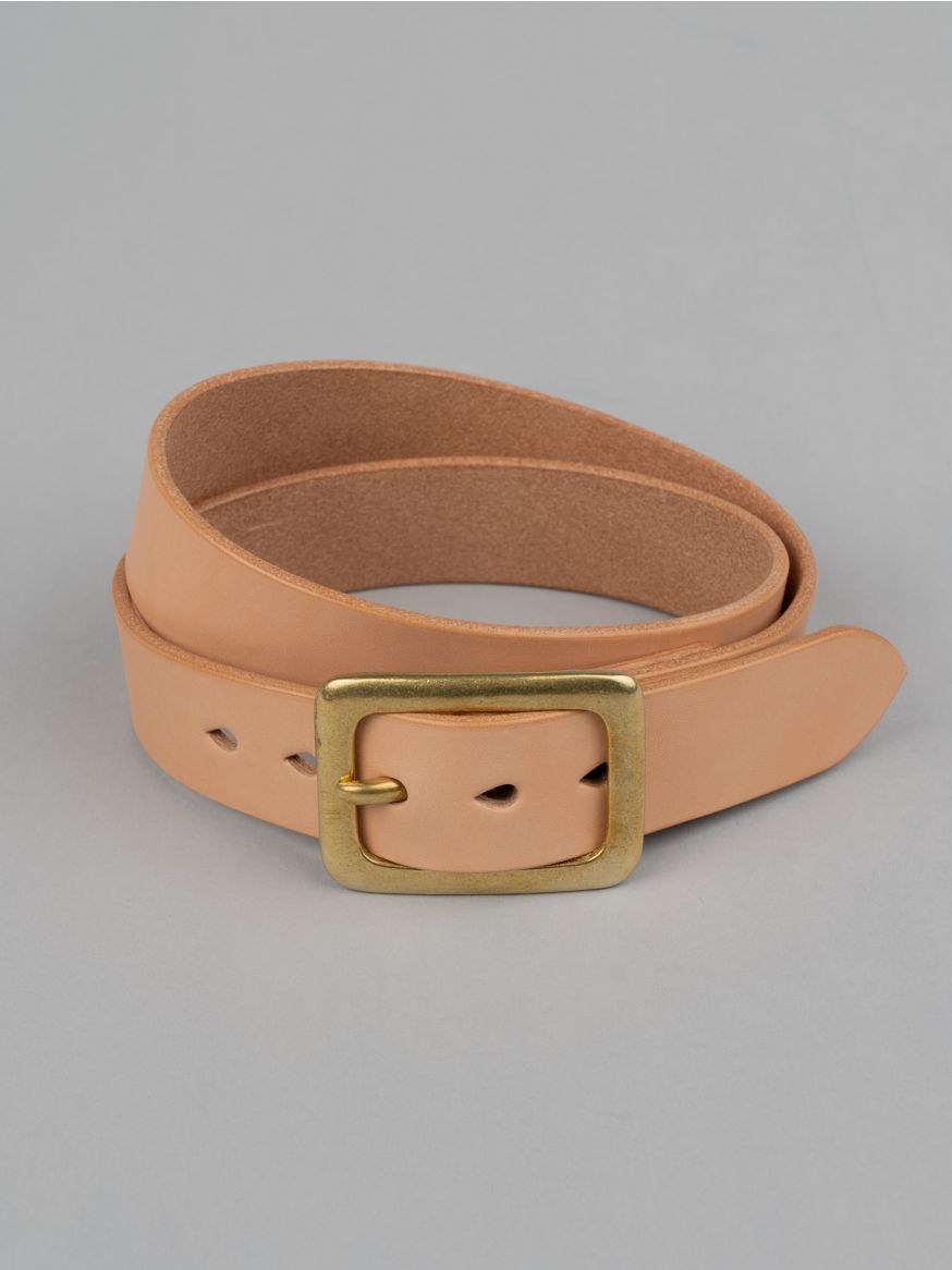 Iron Heart Heavy Duty "Tochigi" Leather Belt - Brass Garrison Buckle - Natural