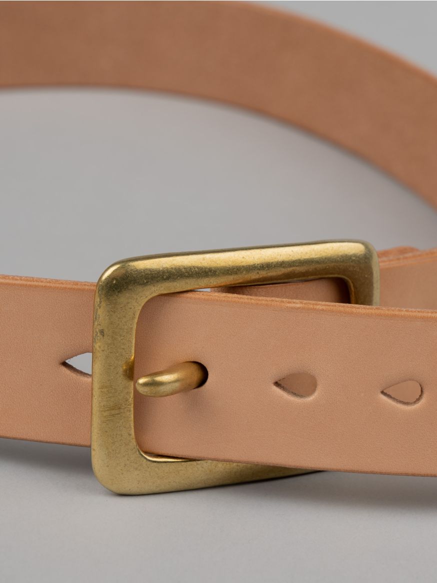 Iron Heart Heavy Duty "Tochigi" Leather Belt - Brass Garrison Buckle - Natural