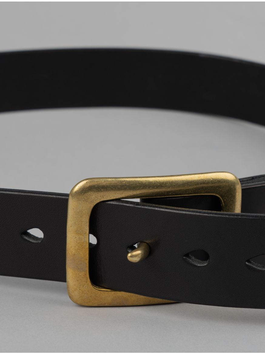 Iron Heart Heavy Duty "Tochigi" Leather Belt - Brass Garrison Buckle - Black