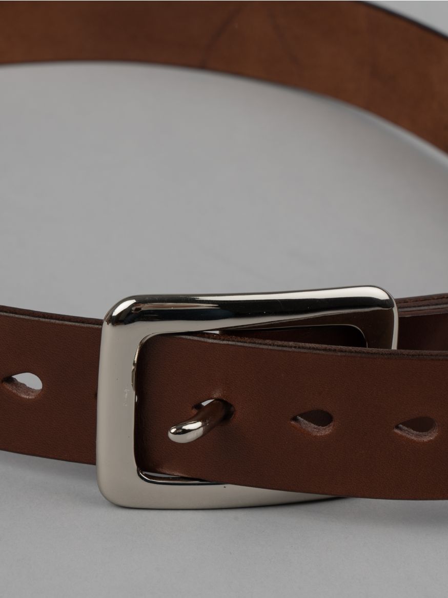 Iron Heart Heavy Duty "Tochigi" Leather Belt - Nickel Plated Garrison Buckle - Brown