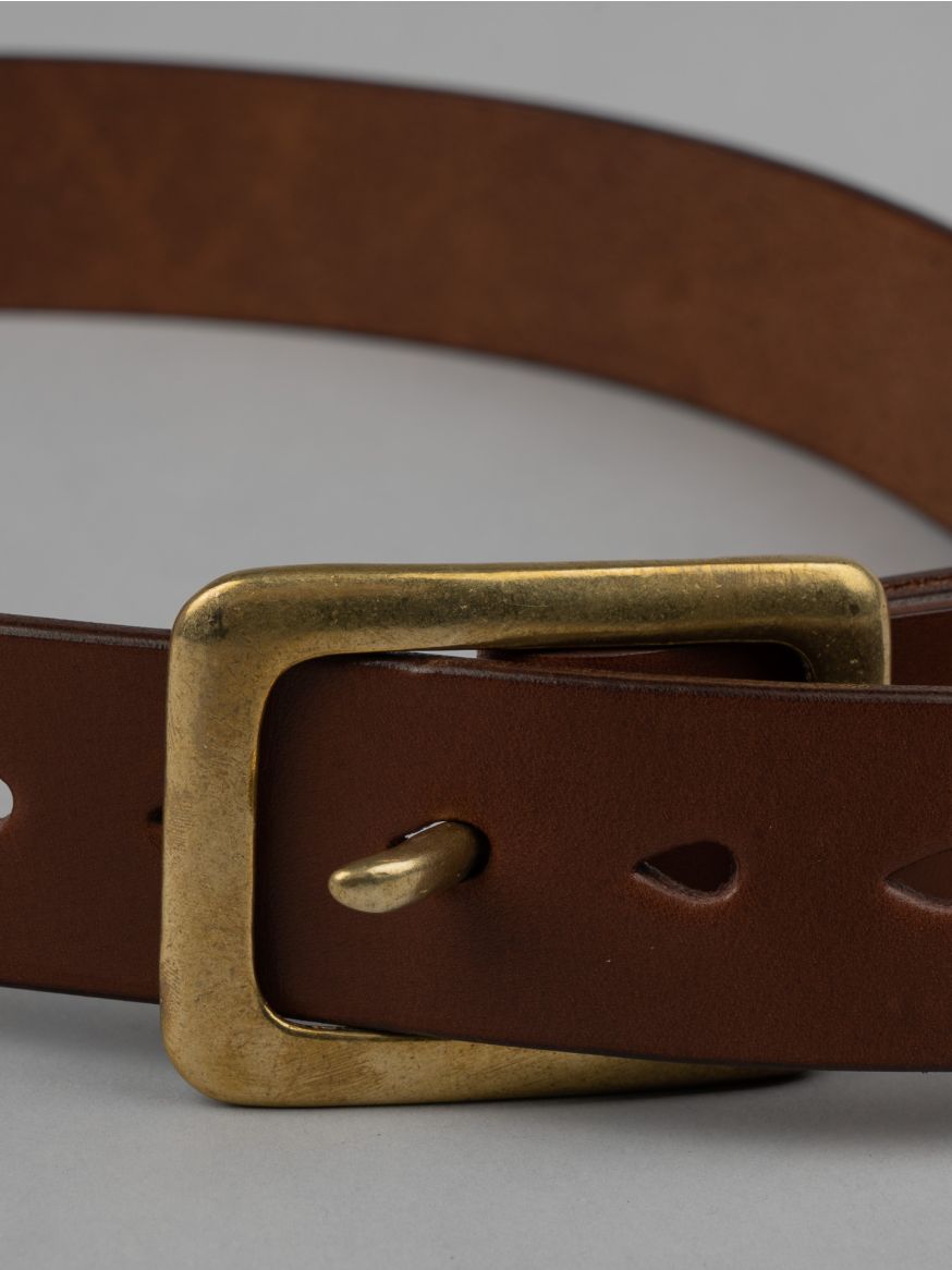 Iron Heart Heavy Duty "Tochigi" Leather Belt - Brass Garrison Buckle - Brown