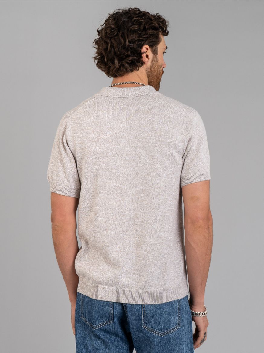 3sixteen Marled Yarn Knit Polo - Natural