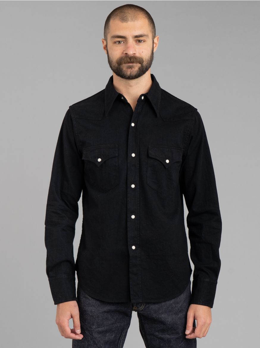 Studio D'Artisan 8oz Kurozome Denim Western Shirt - Black