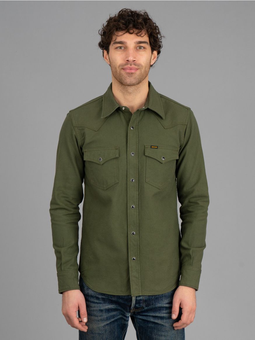 Iron Heart IHSH-235 13oz Military Serge Western Shirt - Olive