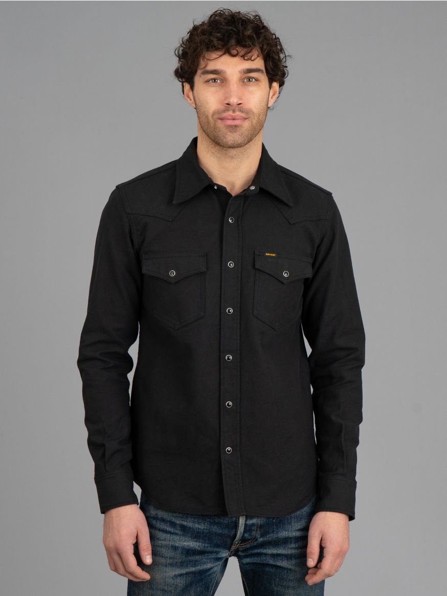 Iron Heart IHSH-235 13oz Military Serge Western Shirt - Black