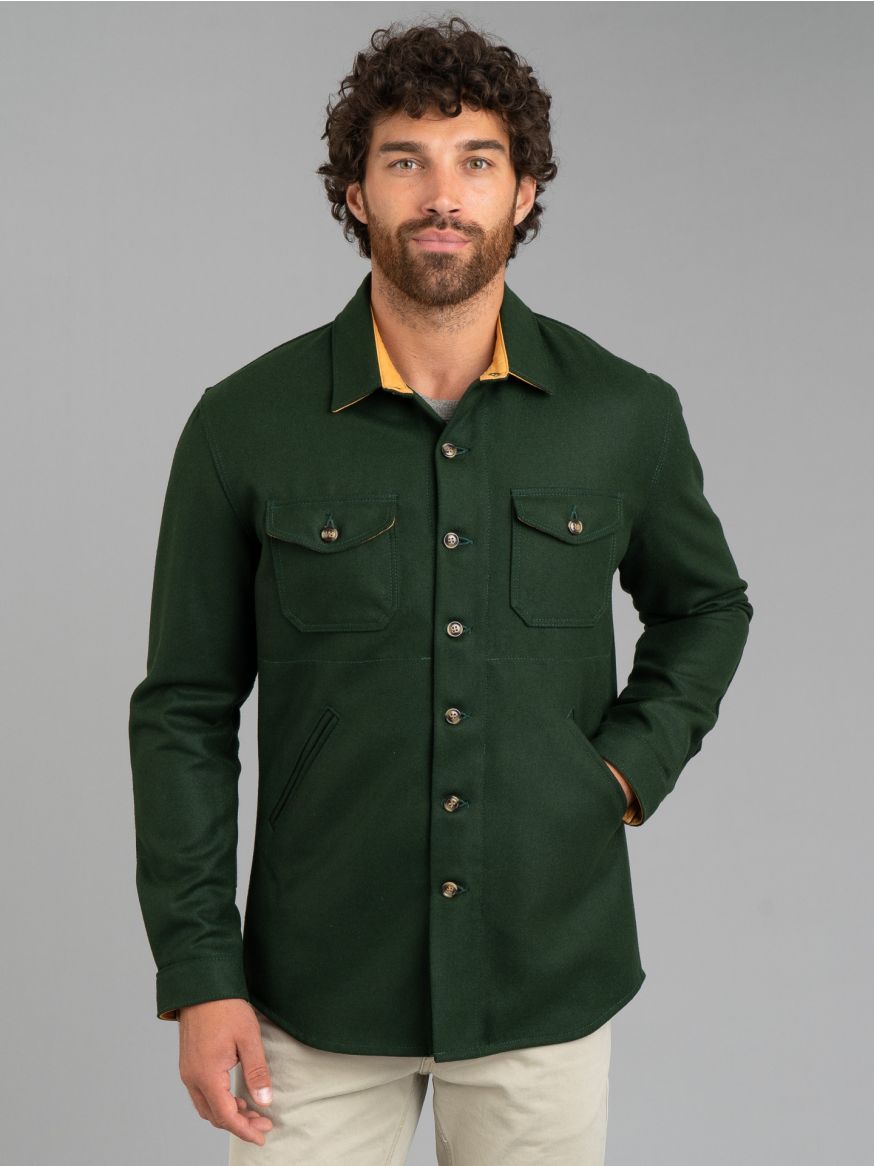 Dehen 22oz Melton Wool Crissman Overshirt - Pine