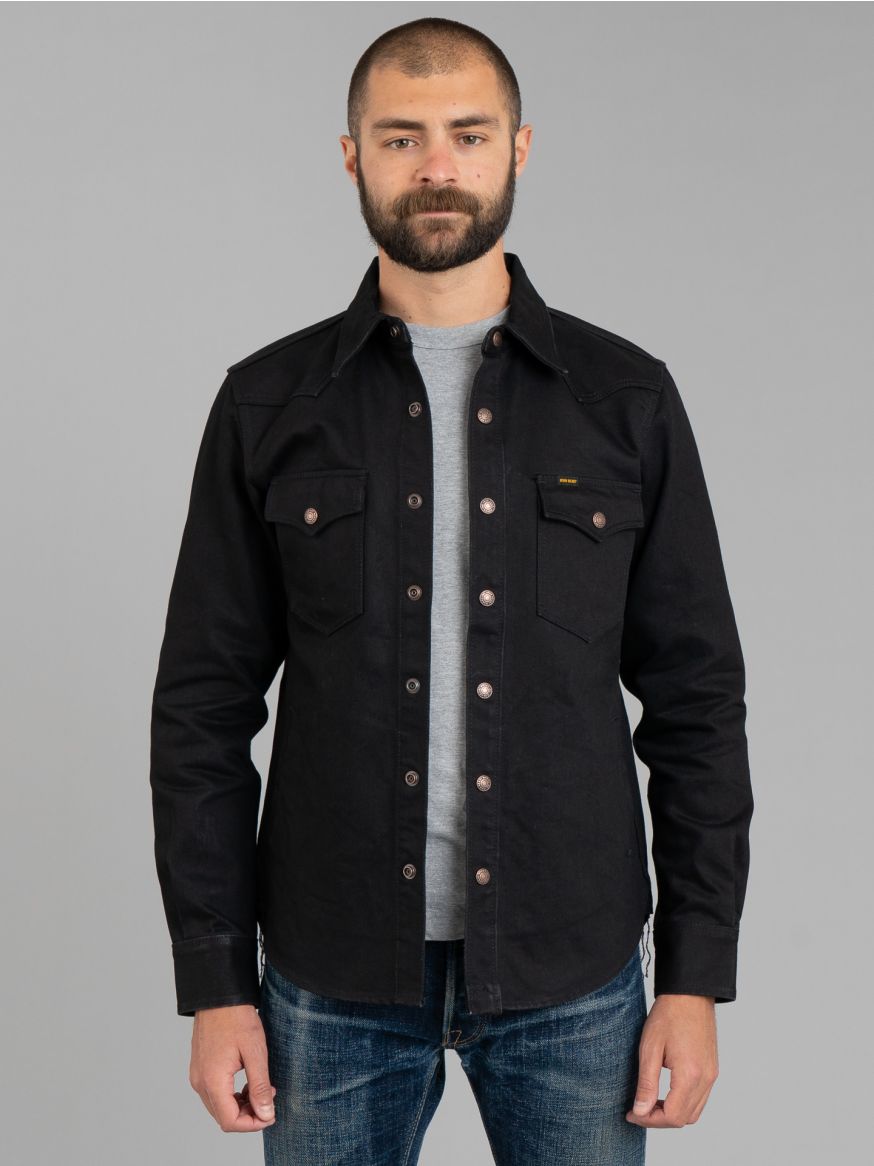 Iron Heart 16oz Non-Selvedge Denim CPO Shirt - Superblack (Fades To Grey)