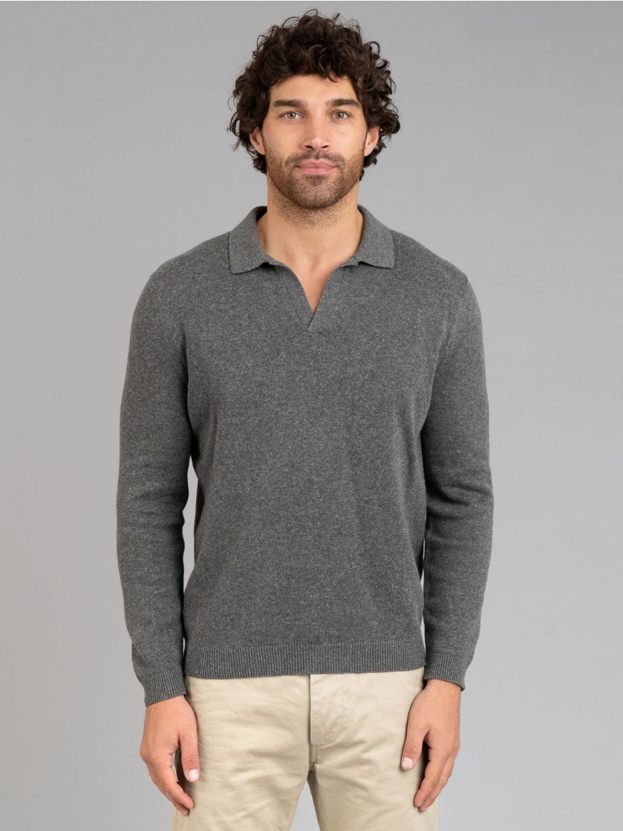 3sixteen Long Sleeve Knit Polo - Grey